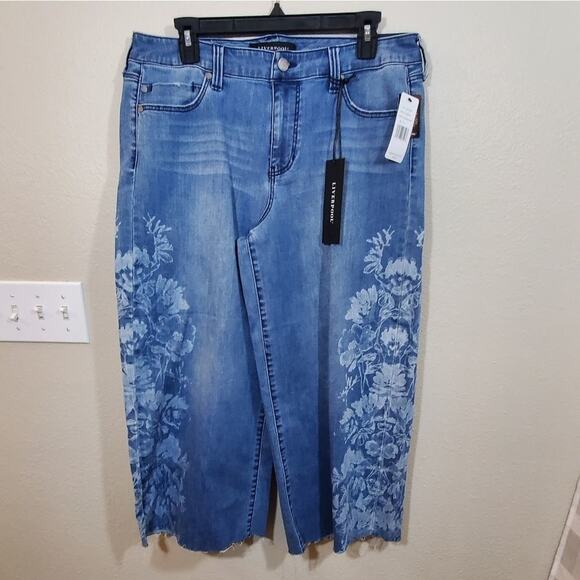 Liverpool Alison crop floral boho wide leg Melbourne light wash jeans size 31 Ne - Picture 4 of 9